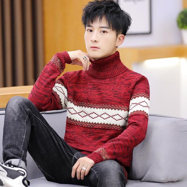 

men's turtleneck sweater spring and autumn new casual korean version of the trend of personality handsome knitted sweater, White;black