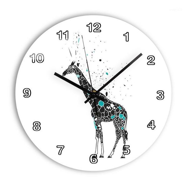

cartoon giraffe decorative digital clock for kids living room silent mechanism acrylic modern design wall clock home decor1
