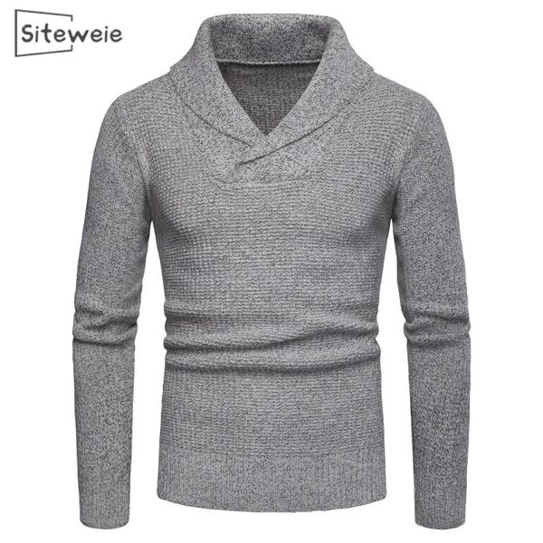 

siteweie 2020 winter men clothes fashion v-neck sweaters long sleeve gentleman knitted pullovers solid color warm wool l571, White;black