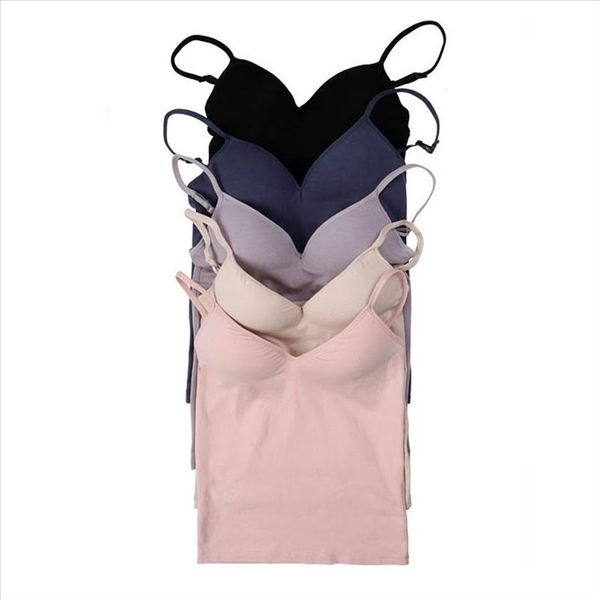 

женщины camisole со встроенным бюстгальтером для полки регулируемая спагетти ремешок жилет белые мягкие танки повседневные верхняя розовая б, White