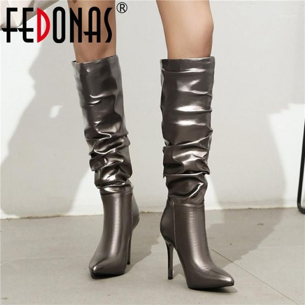 

fedonas booties woman high boots fall winter shoes woman heels 2020 fashion night club high heels knee boots women1, Black