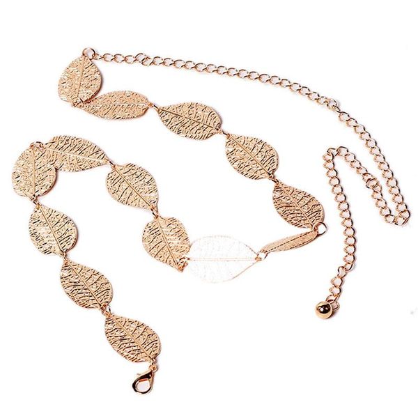

clothes belt women's lady fashion metal leaves chain belt chain narrow metal chunky fringes hip, Black;brown