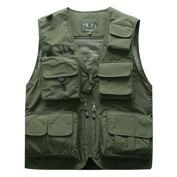 

outdoor men's tactical fishing vest jacket man safari jacket multi pockets sleeveless travel jackets 5xl 6xl 7xl, Black;white