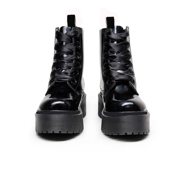 

platform martin boots for women 6 holes lace-up side zipper laser fashion ankle bottes patent leather winter shoes size 35-43, Black