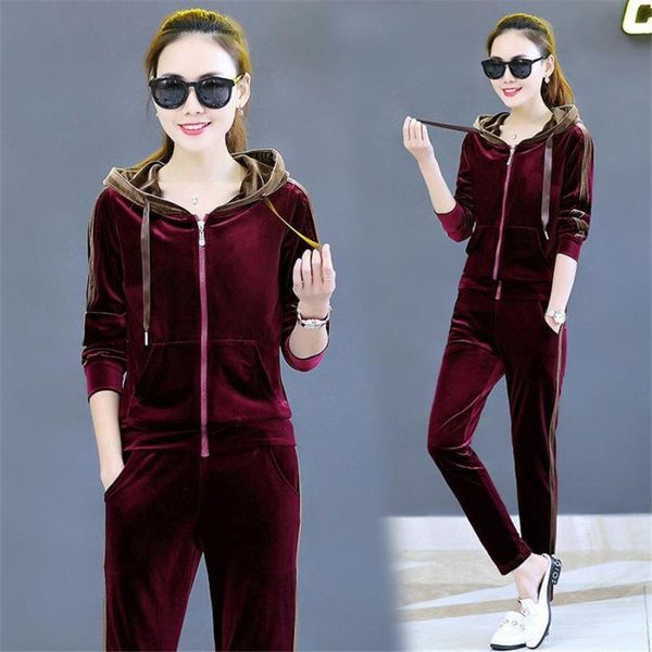

velvet sports suit fashion lady suit spring autumn women, Gray