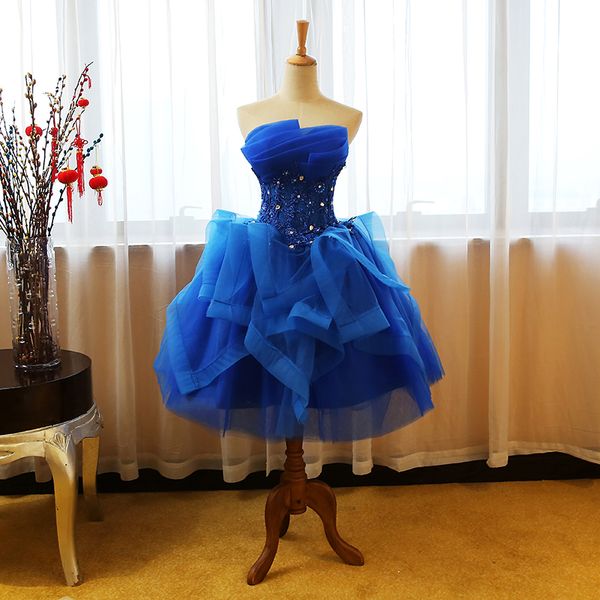 2021 New Sexy Royal Blue Crystal Ball Gown Quinceanera Abiti Applique al ginocchio Sweet 16 Dress Debuttante Prom Party Dress Custom Made 11