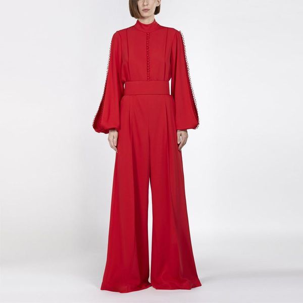 

jumpsuits women elegant long sleeve spring summer red rompers female ladies wide leg long pants trousers streetwear1, Black;white