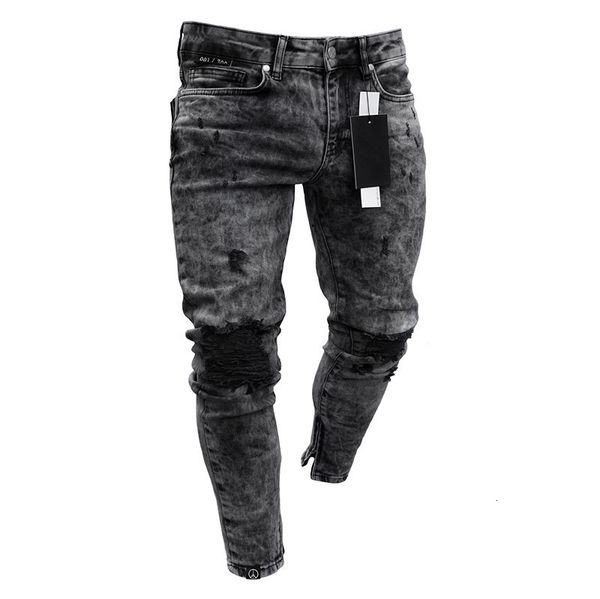 

2019 new selling knee hole pants snowflake jeans men's, Blue