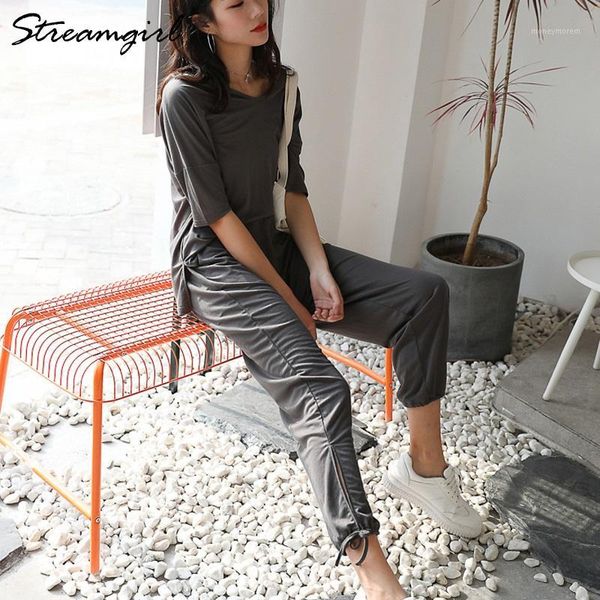 

two piece dress streamgirl pants set women summer cotton linen loose lace up for 2 outfits set1, White