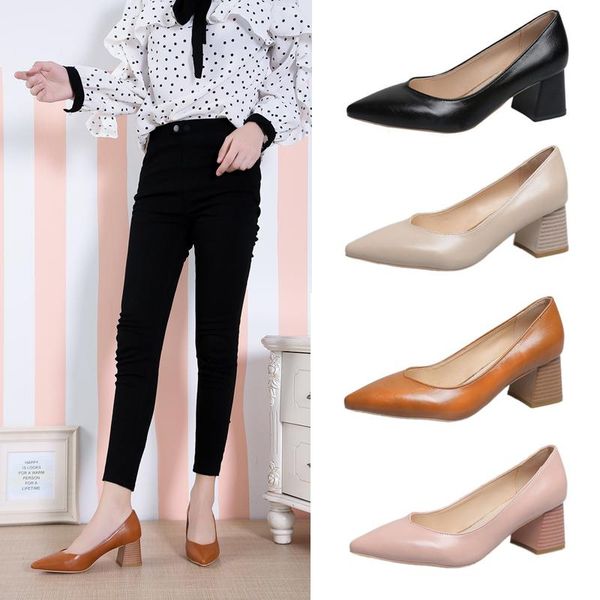 

women dress shoes chunky heels pumps woman office work shoes pointed toe boat female black basic pumps zapatos mujer 7814