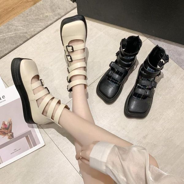 

womens pump gothic shoes ankle strap high chunky heels platform punk creepers shoes female fashion buckle comfortable, Black