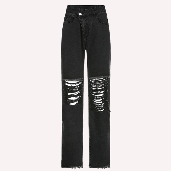 

missnight ripped jeans for women black jeans holes hollow out baggy women highi waist streetwear zipper spring 2021, Blue