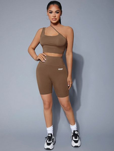 

sxy one shoulder & letter graphic biker shorts set k76s#, White