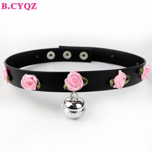

chokers b.cyqz trendy punk leather choker necklace small bell metal chocker collar party gift gothic club jewelry, Golden;silver