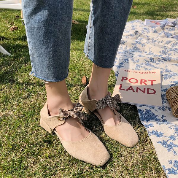 

flat women spring 2020 new korean lace straps mary jane retro strap single women's middle heel shoes c1120, Black