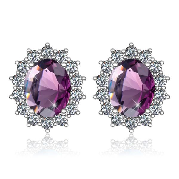 Фиолетовый аметист серебряные серебряные серьги для женщин белые золотые серьги с алмазными драгоценными камнями Boho ювелирный подарок для девочки горячий