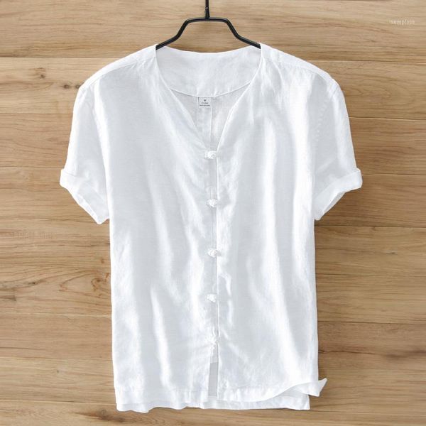 

2020 sumner men's 100% linen shirts short sleeve casual shirt solid thin section slim fit clothing male white color dress1, White;black