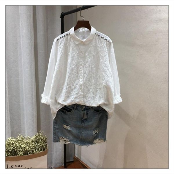 

урожай тонкой вышивки питер пэн воротник вышивка длинный рукав хлопок рубашка блуза груза падения хорошего качества, White