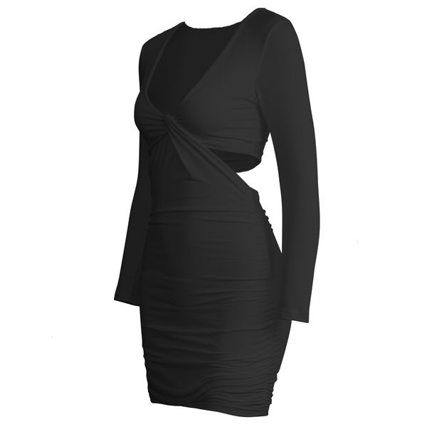

womens fashion dressv-neck long sleeve hollow bag hip dress clothing 5ez44bksdd, Black;gray
