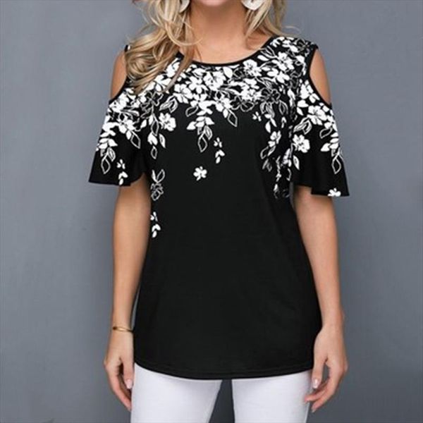 

fashion women blouses casual short sleeve tees off shoulder o neck floral print blouse shirt plus size 5xl blusas, White