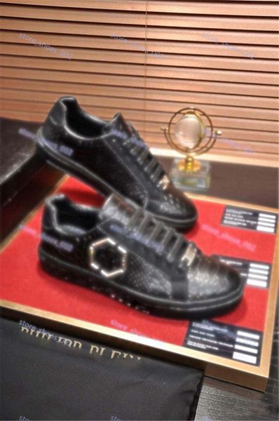 

высокоценные мужские моды повседневные туфли люкс кожаный личи металлический лист прогеттисты высокое качество 1.1 плоский нижняя дышащая по, Black