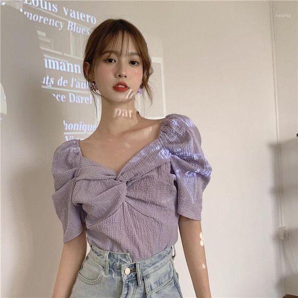 

shirt summer 2020 woman fashion coat v-neck pleated shirt female niche short clavicle, White