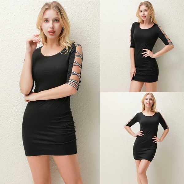 

casual dresses woman fashion women clothing black slim skinny hollowed bandage party mini dress1, Black;gray