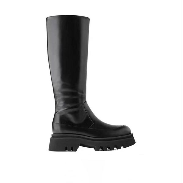 

2020 brand designer long boots women chunky heel platform shoes side zip knee high boots ins style women winter shoes, Black