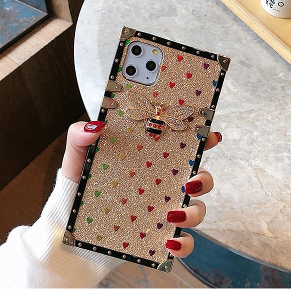 

luxury glitter square designer cases fashion bee cover for iphone 11 12 pro max x xs xr 7 8 plus women phone case