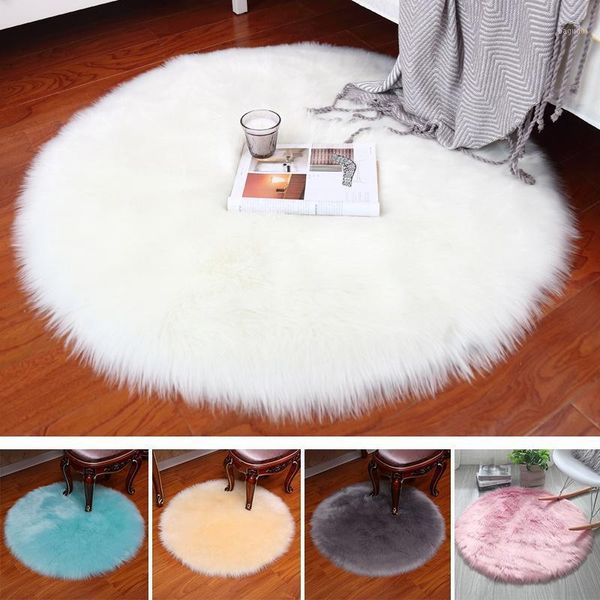 

round faux fur rug soft carpets for bedroom solid color area rugs non-slip floor mat plush bedside carpets modren winter 20211