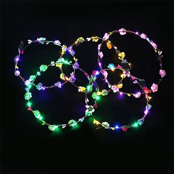 

led headband lights glow strings flower crown headbands light up hair wreath hairband garlands women christmas party wreathsa26