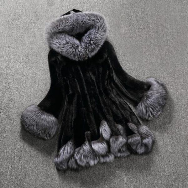 

fashion women faux fur coat winter hoody thick warm luxury long sleeve parka outwear casual female long fur plush overcoat #40, Black