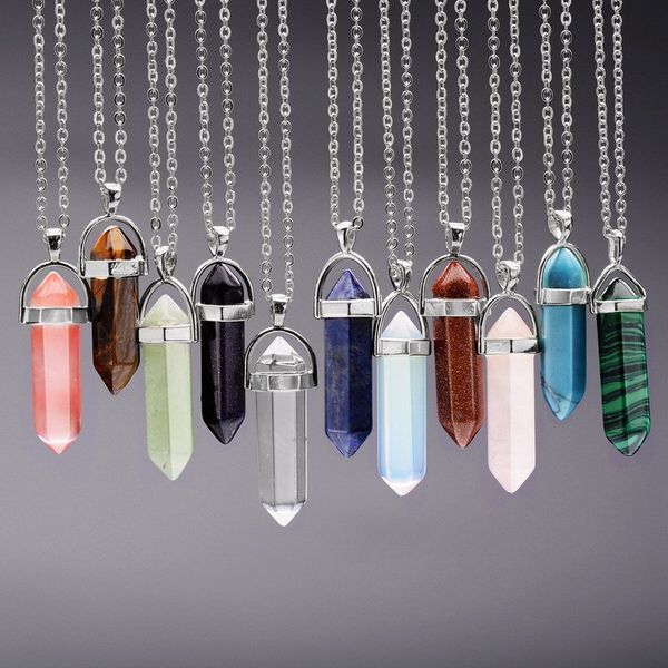 

silver jewelry necklace stainless steel gold natural chain stone pendants statement chokers rose quartz healing crystalsi09c