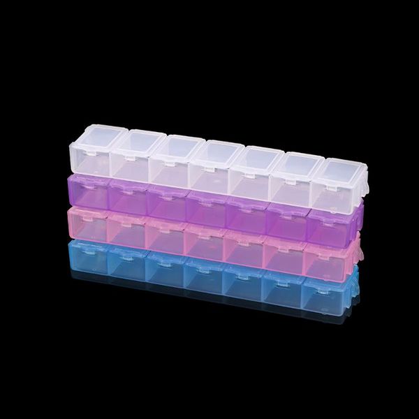 

7 slots rectangle plastic jewelry grids compartment plastic storage box earring bead screw holder case for display, Pink;blue