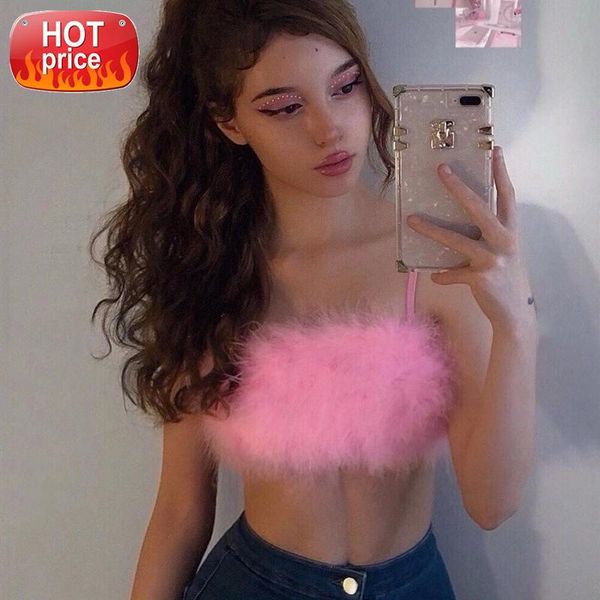 

spaghetti strap camis warm hairy low neckline backless patchwork skinny crop party night club lady chic camisole #ev5l, White