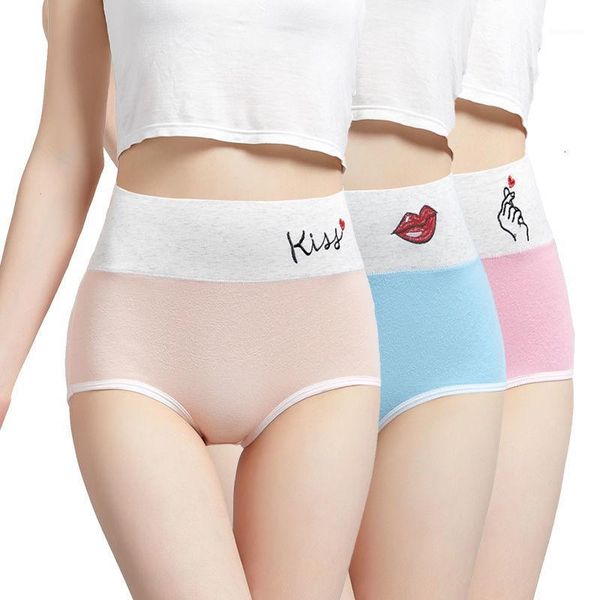 

3/4pcs new underwear women panties soft high waist hip pantys female cotton briefs embroidery underwear calcinhas kid1, Black;pink