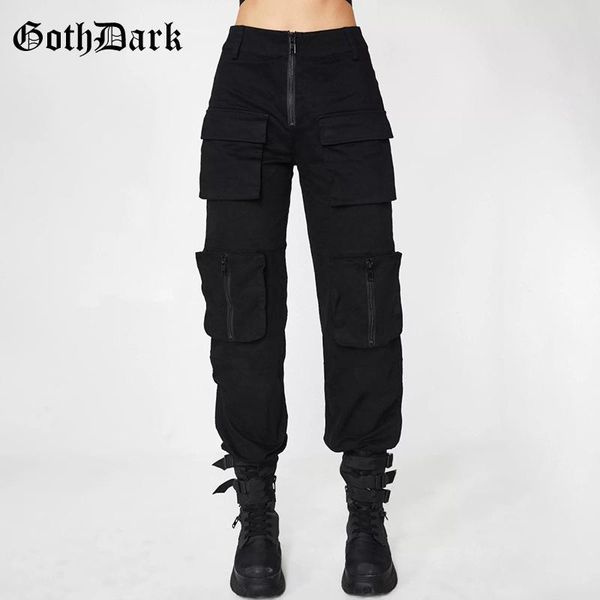 

women's pants & capris goth dark black pleated grunge gothic for women harajuku punk patchwork zipper pockets autumn 2021 fashion femal, Black;white