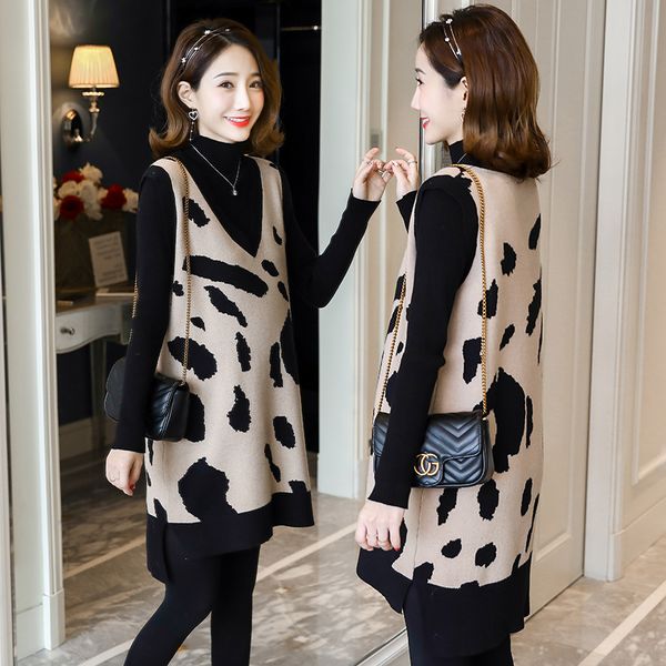 

2020 korean mid long chaoma two piece suit fashionable pregnant women's sweater autumn winter wear, White