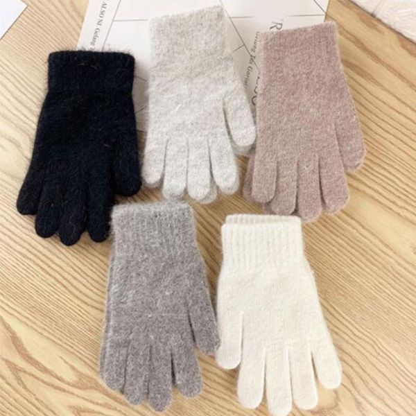 

five fingers gloves fashionable women winter wool knitted men thicken plus velvet elastic mittens full finger cycling driving warm, Blue;gray