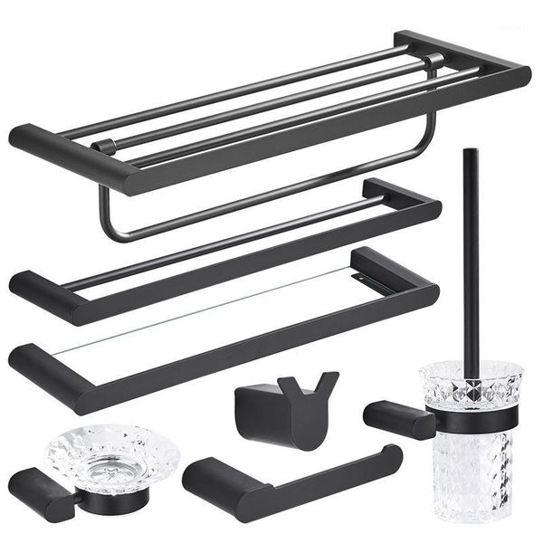 

bath accessory set nordic 304 stainless steel towel rack black matte shower caddy shlef bathroom hardware wall mounted toilet paper holder1