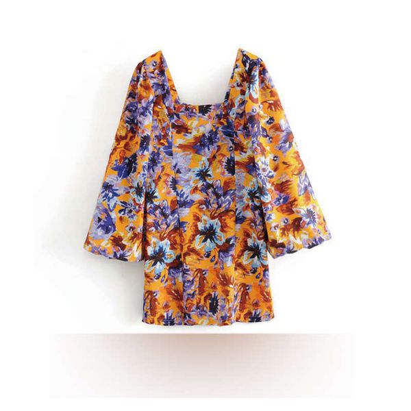 

gh43 new women's puffy sleeve floral print dress, Black;gray