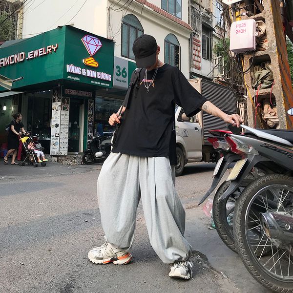 

drawstring waist wide leg loose baggy harem solid black gray sweatpant autumn jogger pant korean streetwear woman man harajuku 201106, Black;white