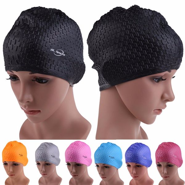 Capas de natação à prova d'água de silicone protegem as orelhas de chapéu de cabelo esportivo longo Capinho de banho Tamanho grátis para homens adultos adultos