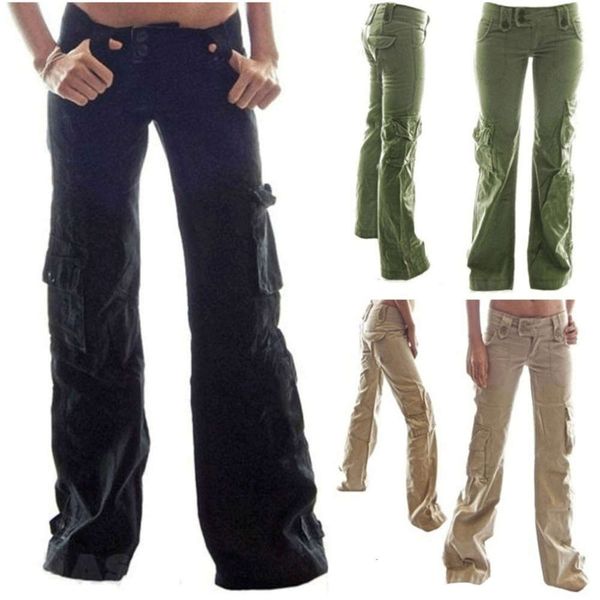 

large 2020 new sports pants casual multi pocket loose overalls women, Black;gray