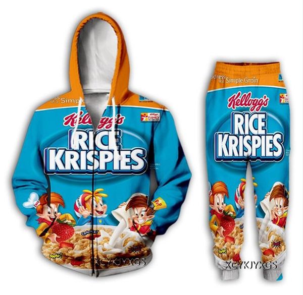 

new womens/mens candy snack bag chocolate sauce 3d all over print tracksuits zipper+joggers pants suit e02, Gray