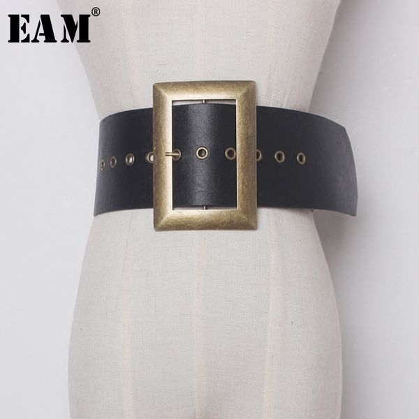 

eam] fashion new metal big buckle pu leather exceed width belt woman retro all-match solid black belt women ya59901 201120, Black;brown