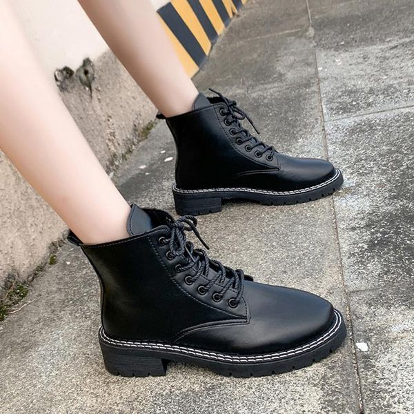 

boots 2021 autumn korean version of wild thick-soled lace-up motorcycle street shooting women's short, Black