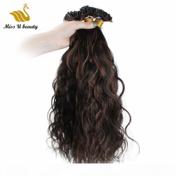 

black brown mix color #1b #6 i tip human hair extensions virgin hair natural wave wavy hair 100g pack