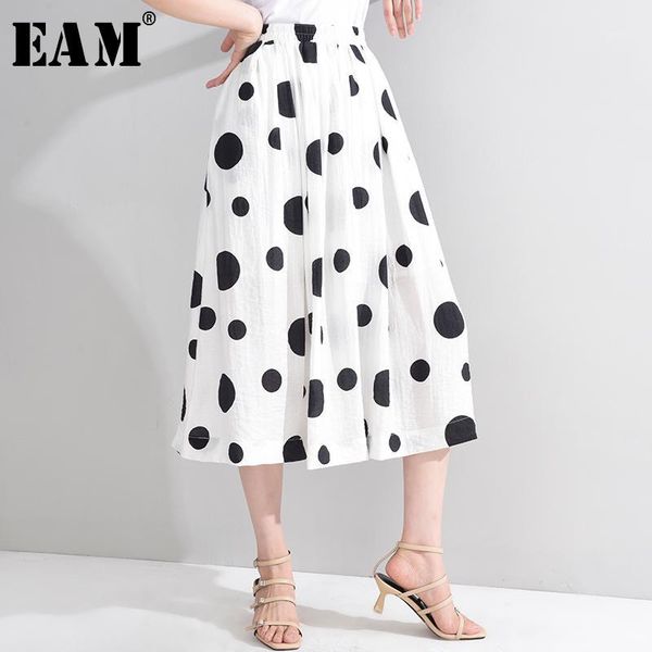 

eam] high elastic waist white pleated dot printed elegant half-body skirt women fashion tide new spring autumn 2020 1w238001, Black