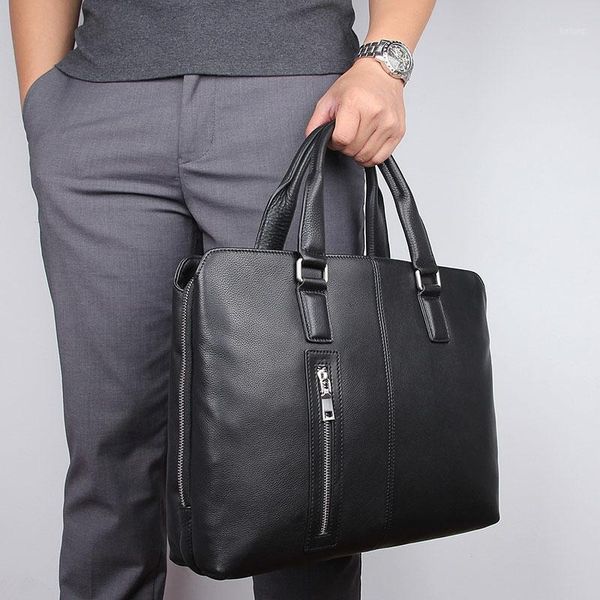 

man briefcase hand bags real leather men travel casual tote shoulder crossbody bag male handbags 14" lapbag1
